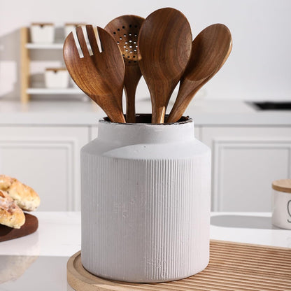 Farmhouse Ceramic Farmhouse Kitchen Utensil Holder for Countertop, Rustic Cooking Utensil Holder Crock Fit for Kitchen Counter. 6.1 x 6.1 x 7 IN