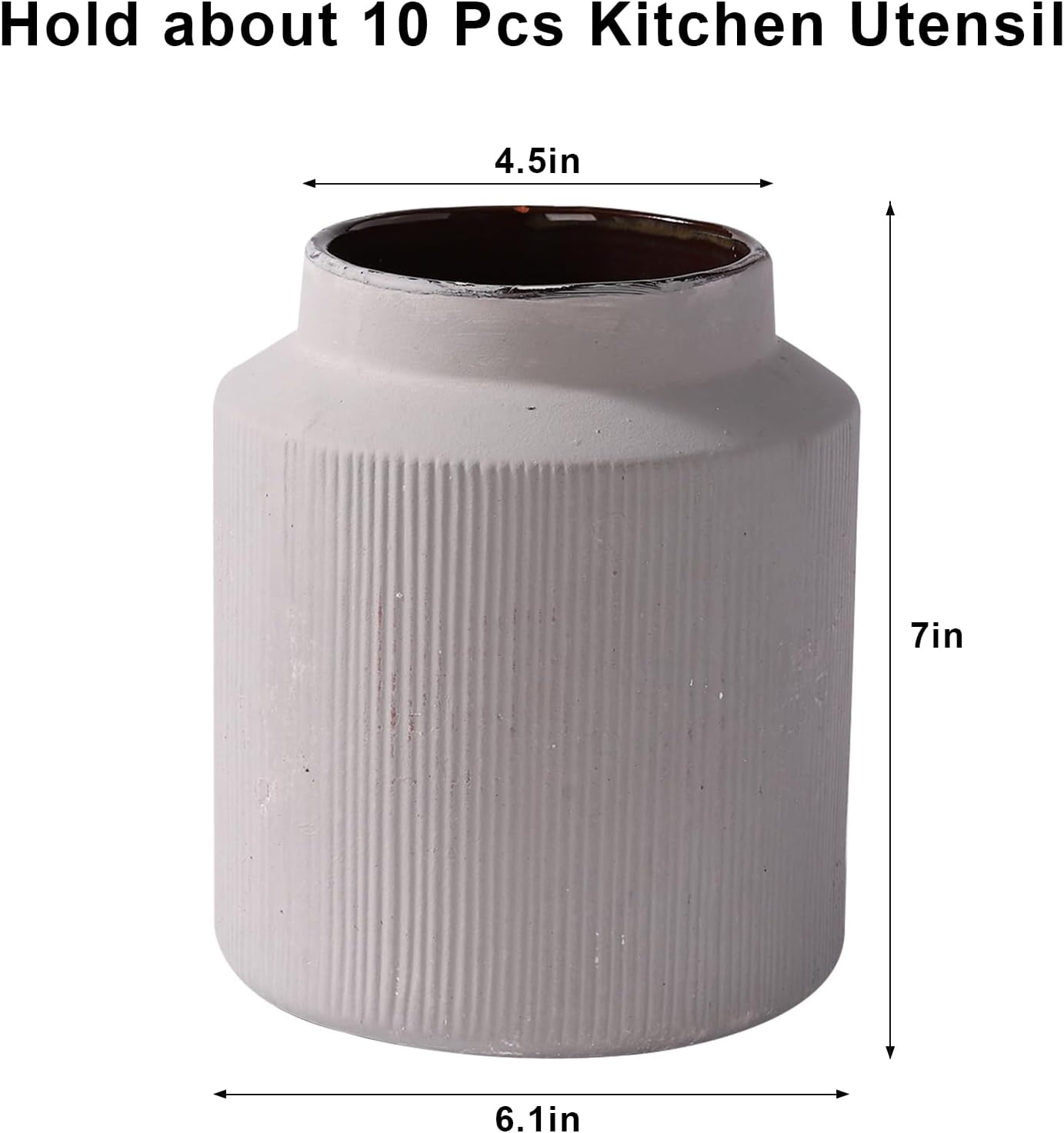 Farmhouse Ceramic Farmhouse Kitchen Utensil Holder for Countertop, Rustic Cooking Utensil Holder Crock Fit for Kitchen Counter. 6.1 x 6.1 x 7 IN