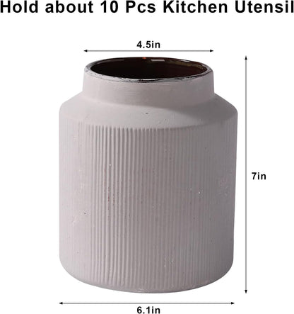Farmhouse Ceramic Farmhouse Kitchen Utensil Holder for Countertop, Rustic Cooking Utensil Holder Crock Fit for Kitchen Counter. 6.1 x 6.1 x 7 IN