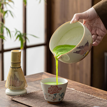 Matcha Set, Matcha Whisk Set Includes Hand-Drawn Matcha Bowl with Spout, Bamboo Whisk, Matcha Whisk Holder, Bamboo Scoop, Sifter - 5pcs Perfect Matcha Kit for Matcha Tea Ceremony