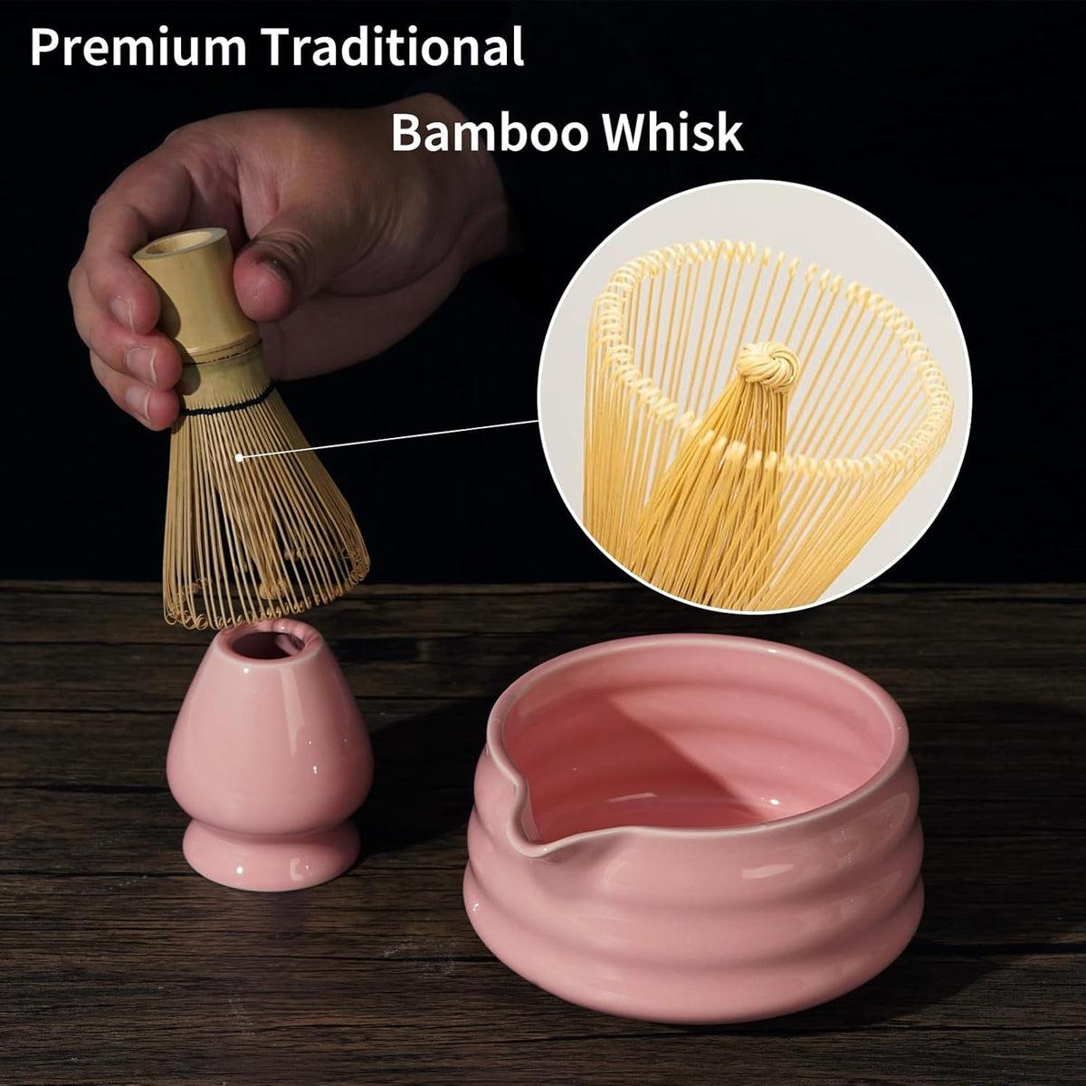 Matcha Set, Matcha Whisk Set Includes Hand-Drawn Matcha Bowl with Spout, Bamboo Whisk, Matcha Whisk Holder, Bamboo Scoop, Sifter - 5pcs Perfect Matcha Kit for Matcha Tea Ceremony
