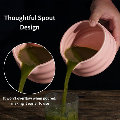Matcha Set, Matcha Whisk Set Includes Hand-Drawn Matcha Bowl with Spout, Bamboo Whisk, Matcha Whisk Holder, Bamboo Scoop, Sifter - 5pcs Perfect Matcha Kit for Matcha Tea Ceremony