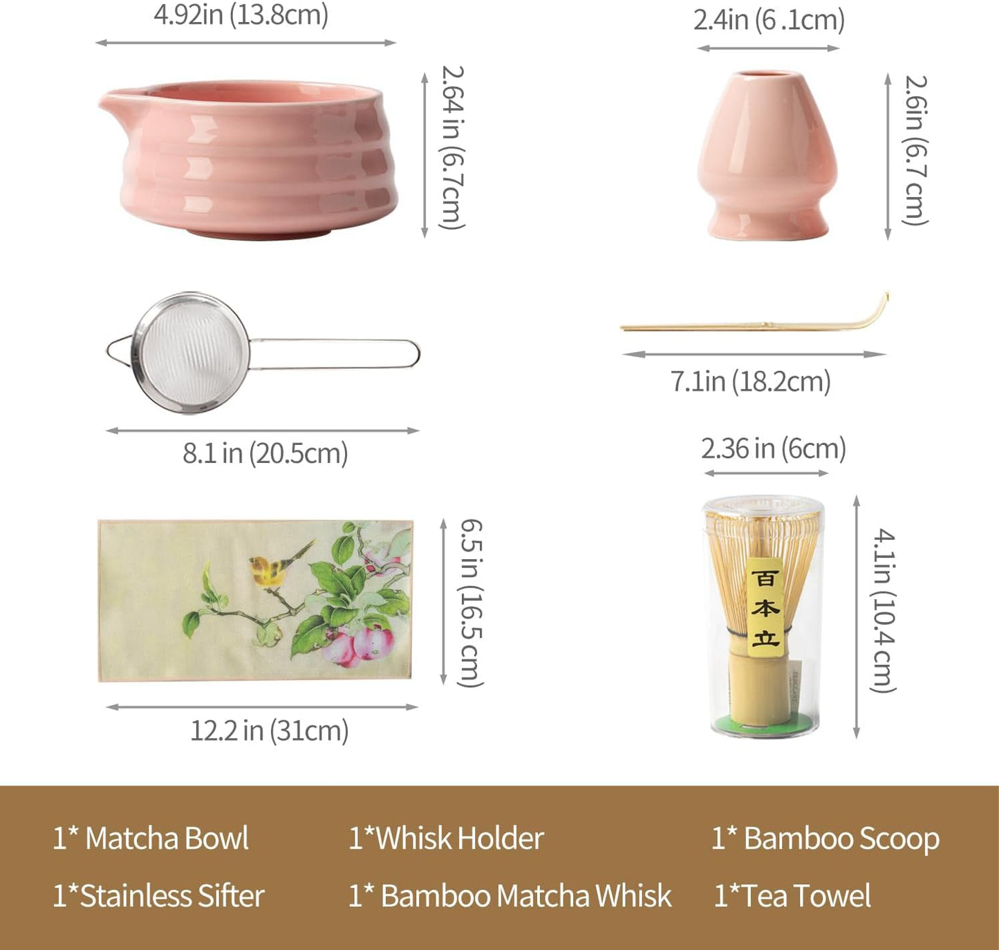 Matcha Set, Matcha Whisk Set Includes Hand-Drawn Matcha Bowl with Spout, Bamboo Whisk, Matcha Whisk Holder, Bamboo Scoop, Sifter - 5pcs Perfect Matcha Kit for Matcha Tea Ceremony