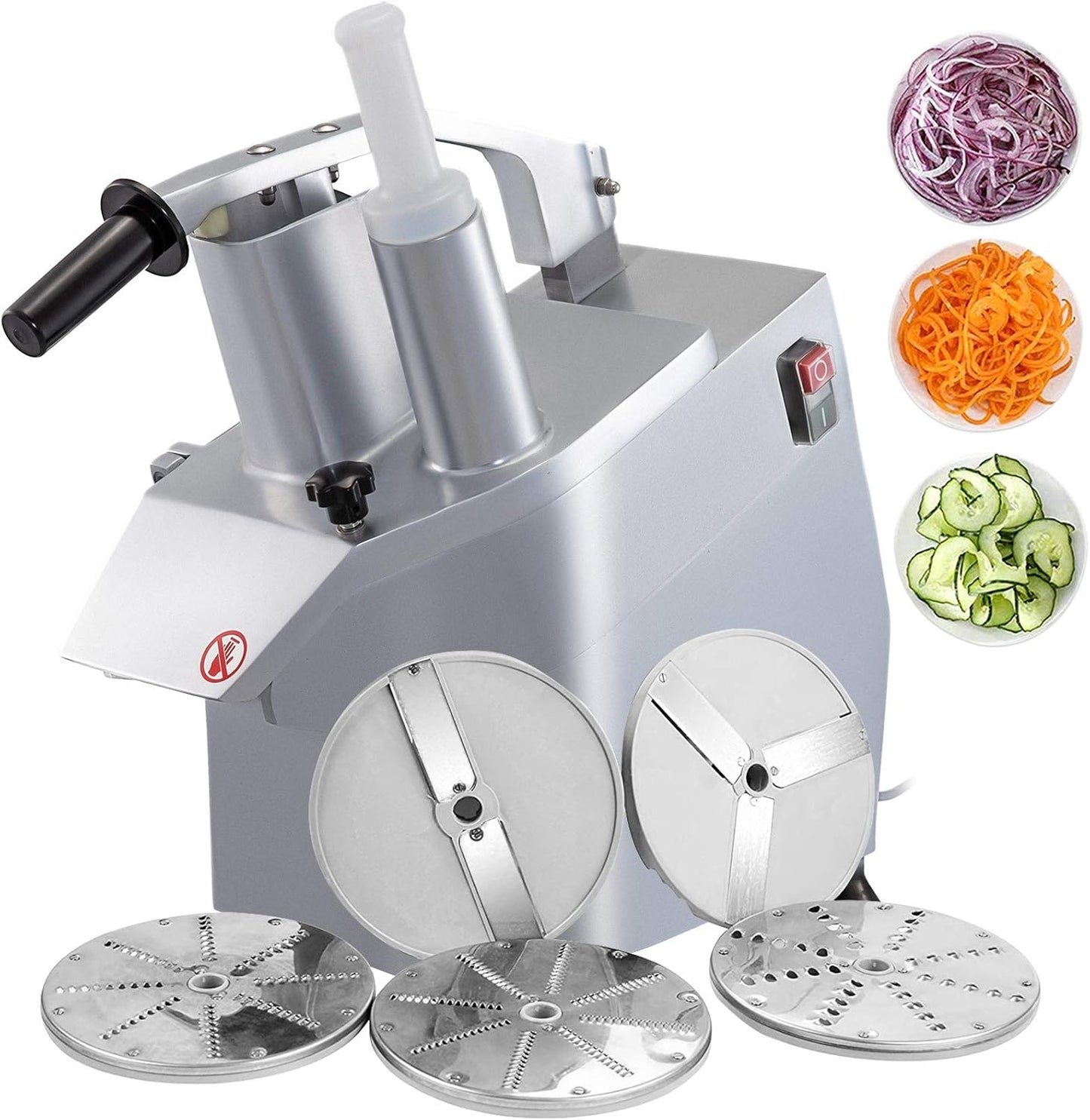 110V Commercial Food Processor 2 Feeding Holes, 550W Electric Vegetable Slicer 1600 RPM, Stainless Steel Vegetable Processor Detachable 6-blades, 3mm/4mm/7mm Shred, 2mm/4mm Slice