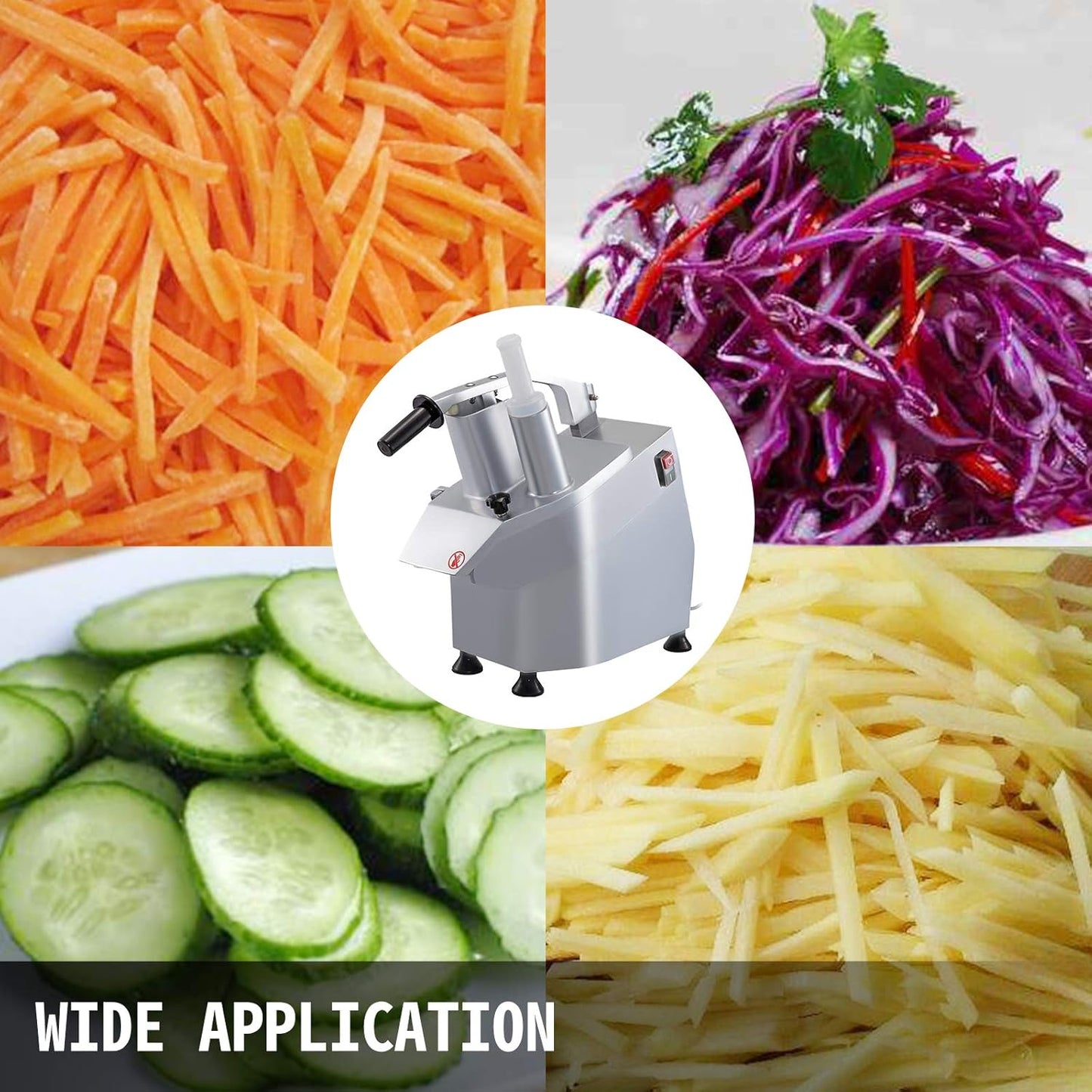 110V Commercial Food Processor 2 Feeding Holes, 550W Electric Vegetable Slicer 1600 RPM, Stainless Steel Vegetable Processor Detachable 6-blades, 3mm/4mm/7mm Shred, 2mm/4mm Slice