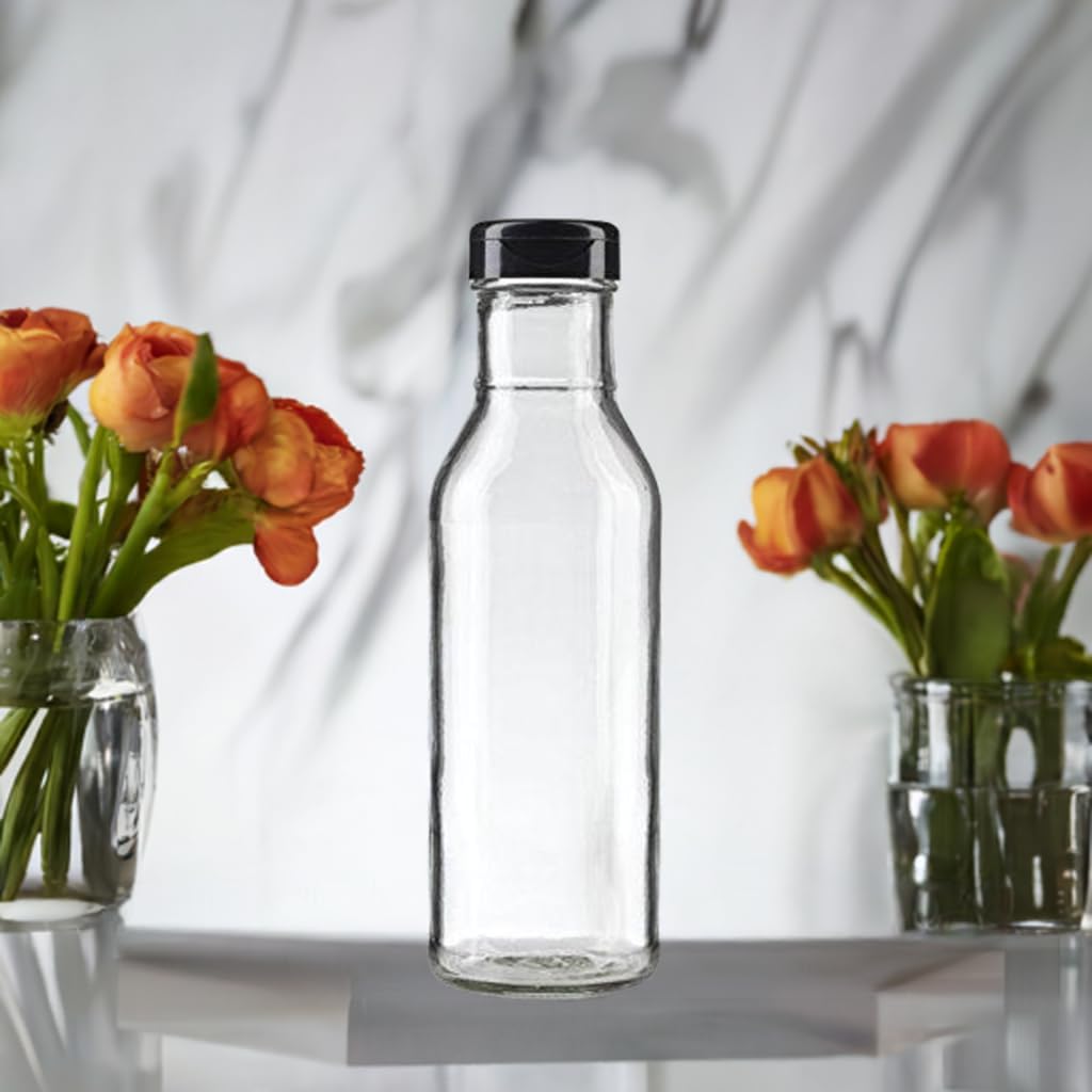 12 oz Professional Clear Glass Thick Wall Sauce Bottle with Drip Resistant Flip Top Cap (4 Pack) for BBQ Sauce, Salad Dressings, more