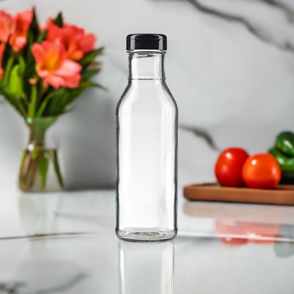 12 oz Professional Clear Glass Thick Wall Sauce Bottle with Drip Resistant Flip Top Cap (4 Pack) for BBQ Sauce, Salad Dressings, more