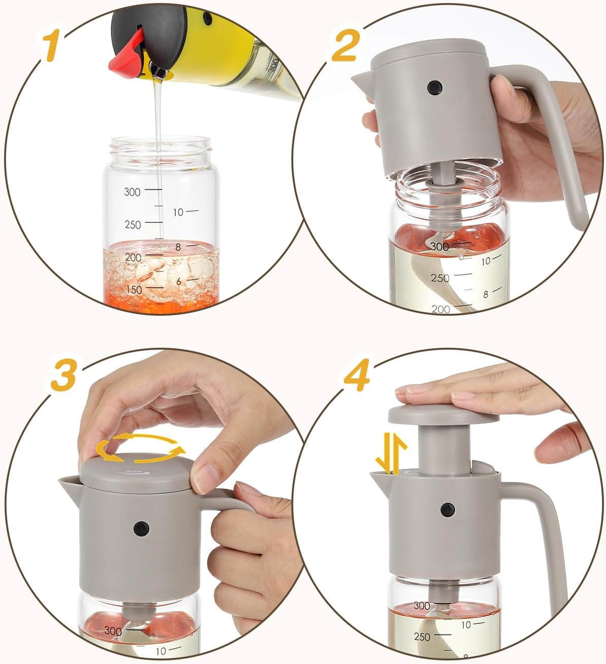 Salad Dressing Mixer Shaker 10oz | Salad Dressing Cruet Gray Color Glass Bottle