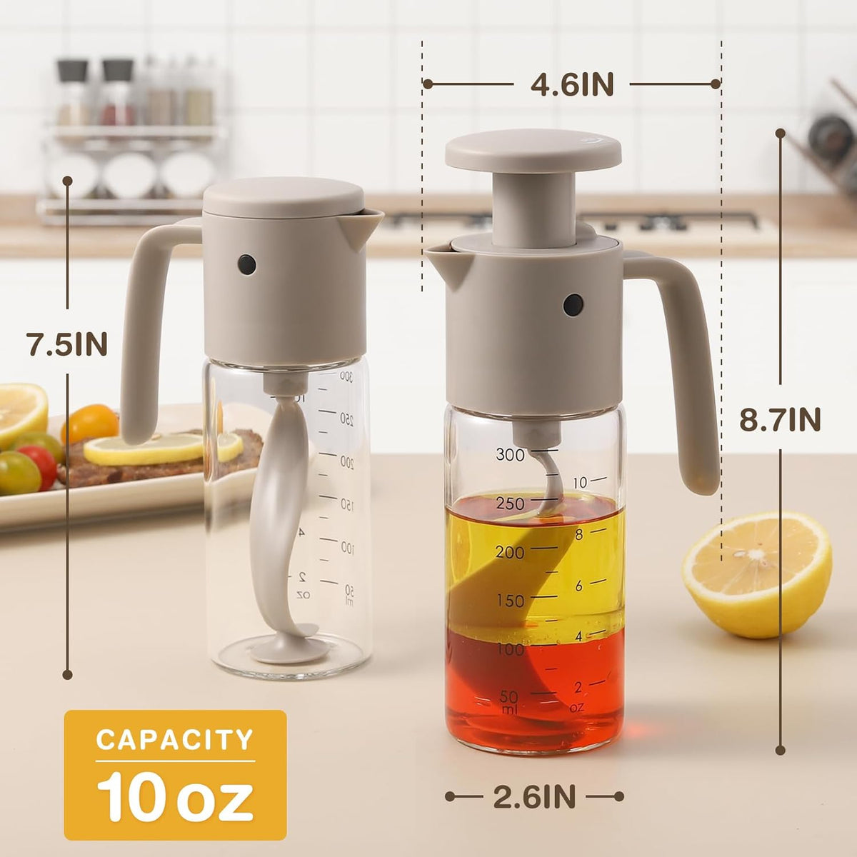 Salad Dressing Mixer Shaker 10oz | Salad Dressing Cruet Gray Color Glass Bottle