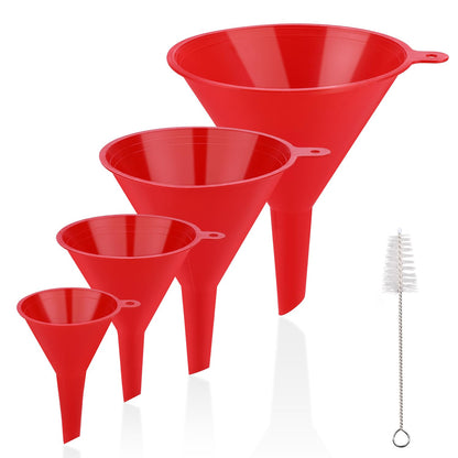 4 PCS Plastic Kitchen Funnel Set with Clean Brush, Food Grade Funnel for Kitchen Use Filling Bottles, Liquid, Protein Powder, Multifunctional Funnels for Cooking, Lab and Automotive Use