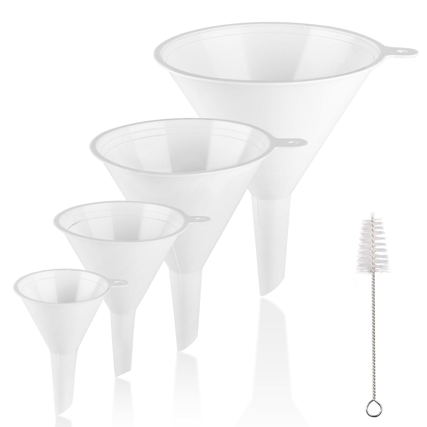 4 PCS Plastic Kitchen Funnel Set with Clean Brush, Food Grade Funnel for Kitchen Use Filling Bottles, Liquid, Protein Powder, Multifunctional Funnels for Cooking, Lab and Automotive Use