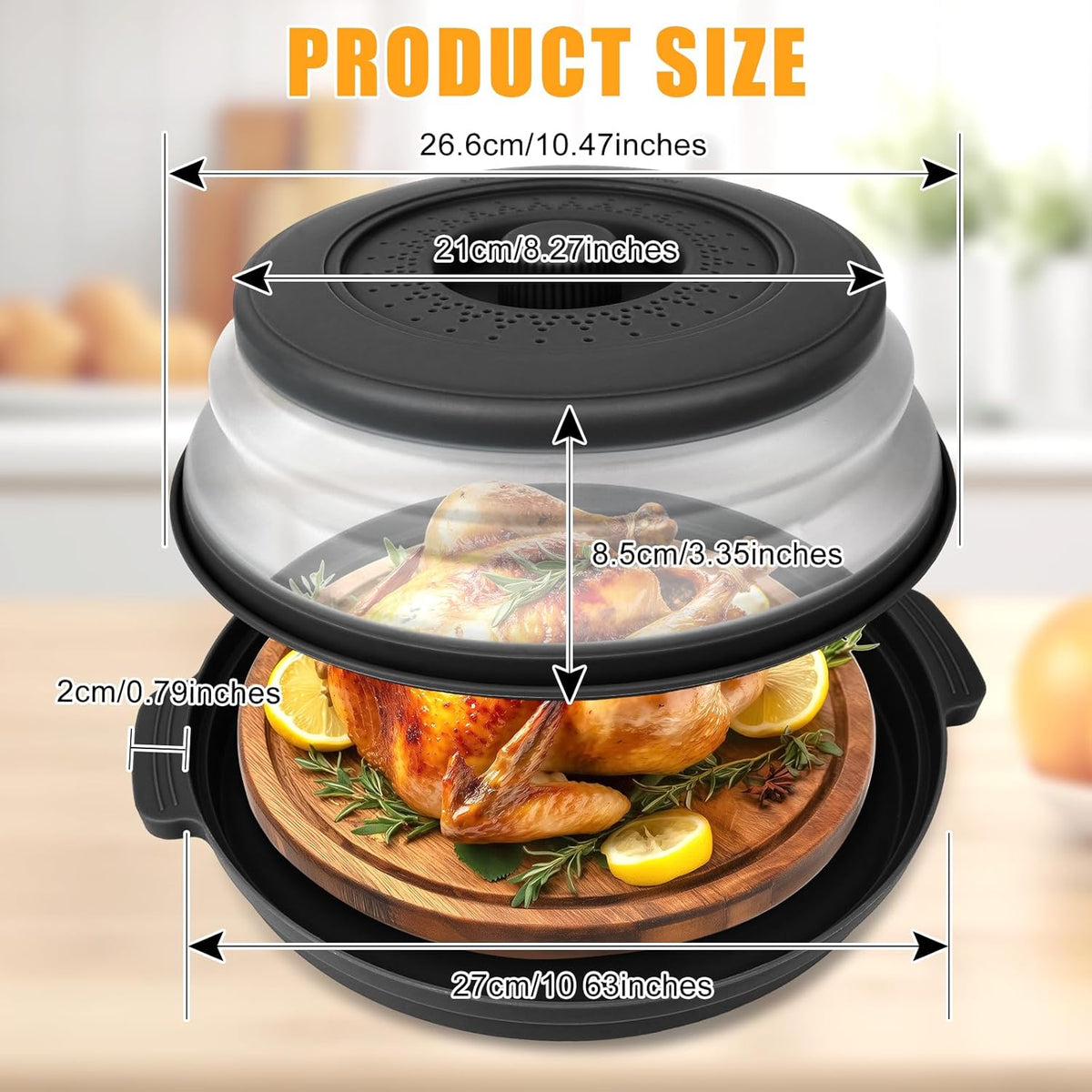 Microwave Splatter Cover Vented for Food,Collapsible Splatter Guard & Colander Kitchen Gadget for Fruit Vegetables,Microwave Lid with Handle Tray,Dishwasher-Safe BPA-Free Silicone & Plastic