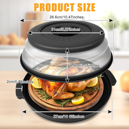 Microwave Splatter Cover Vented for Food,Collapsible Splatter Guard & Colander Kitchen Gadget for Fruit Vegetables,Microwave Lid with Handle Tray,Dishwasher-Safe BPA-Free Silicone & Plastic
