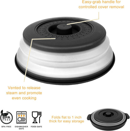 Microwave Splatter Cover Vented for Food,Collapsible Splatter Guard & Colander Kitchen Gadget for Fruit Vegetables,Microwave Lid with Handle Tray,Dishwasher-Safe BPA-Free Silicone & Plastic