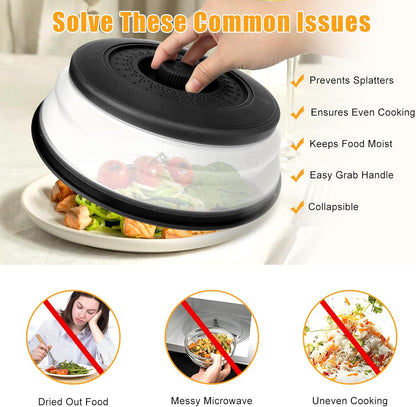 Microwave Splatter Cover Vented for Food,Collapsible Splatter Guard & Colander Kitchen Gadget for Fruit Vegetables,Microwave Lid with Handle Tray,Dishwasher-Safe BPA-Free Silicone & Plastic