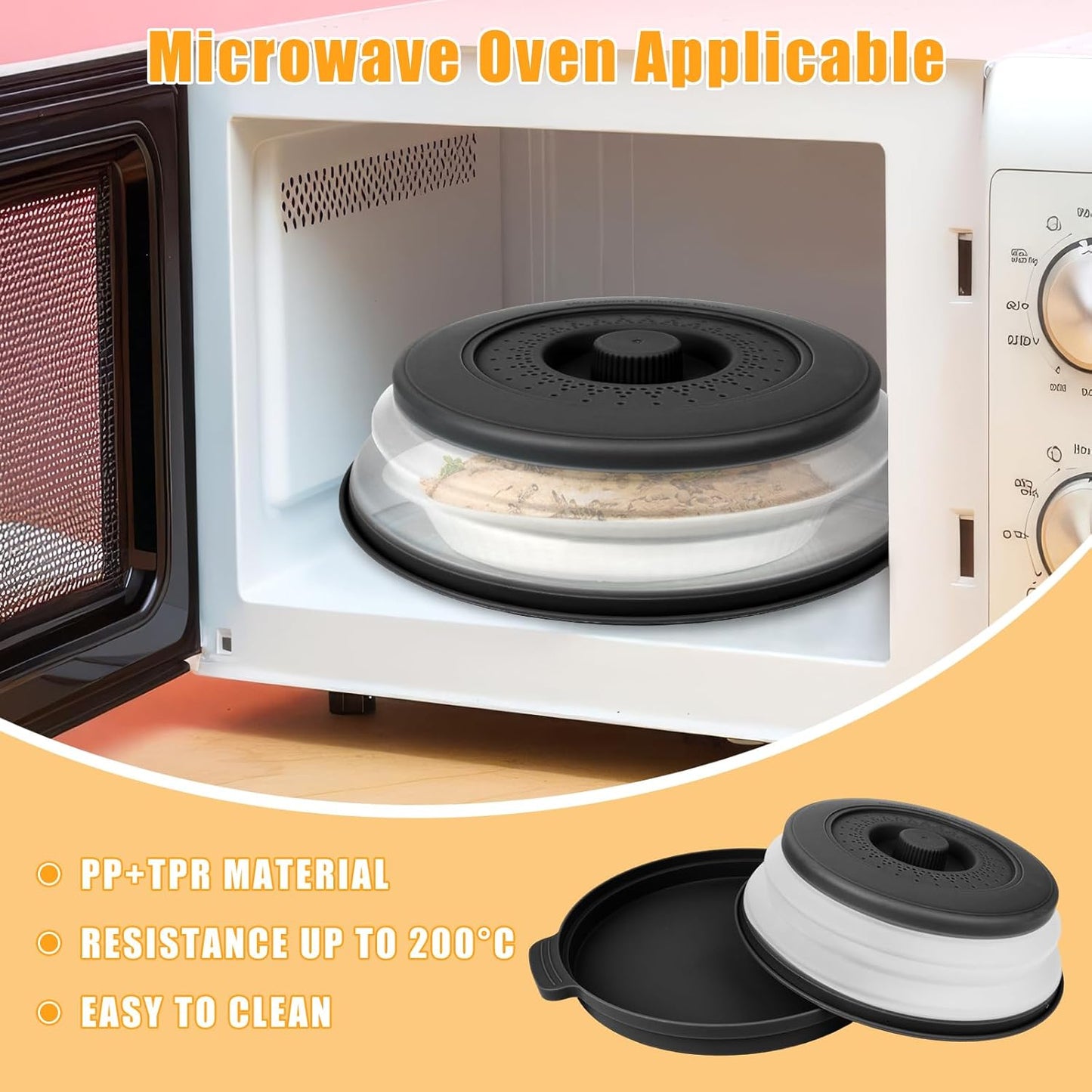 Microwave Splatter Cover Vented for Food,Collapsible Splatter Guard & Colander Kitchen Gadget for Fruit Vegetables,Microwave Lid with Handle Tray,Dishwasher-Safe BPA-Free Silicone & Plastic