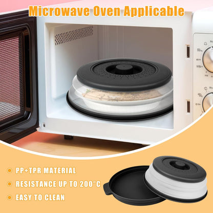 Microwave Splatter Cover Vented for Food,Collapsible Splatter Guard & Colander Kitchen Gadget for Fruit Vegetables,Microwave Lid with Handle Tray,Dishwasher-Safe BPA-Free Silicone & Plastic