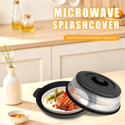 Microwave Splatter Cover Vented for Food,Collapsible Splatter Guard & Colander Kitchen Gadget for Fruit Vegetables,Microwave Lid with Handle Tray,Dishwasher-Safe BPA-Free Silicone & Plastic