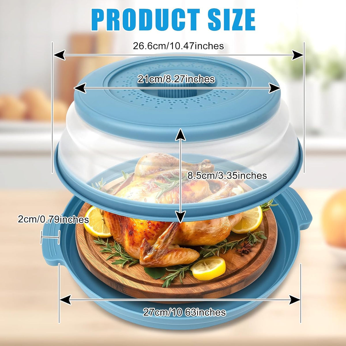 Microwave Splatter Cover Vented for Food,Collapsible Splatter Guard & Colander Kitchen Gadget for Fruit Vegetables,Microwave Lid with Handle Tray,Dishwasher-Safe BPA-Free Silicone & Plastic