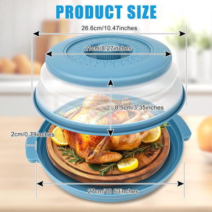 Microwave Splatter Cover Vented for Food,Collapsible Splatter Guard & Colander Kitchen Gadget for Fruit Vegetables,Microwave Lid with Handle Tray,Dishwasher-Safe BPA-Free Silicone & Plastic