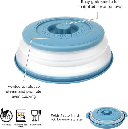Microwave Splatter Cover Vented for Food,Collapsible Splatter Guard & Colander Kitchen Gadget for Fruit Vegetables,Microwave Lid with Handle Tray,Dishwasher-Safe BPA-Free Silicone & Plastic