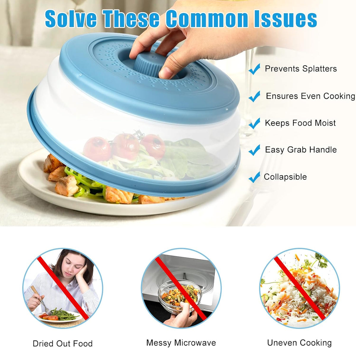 Microwave Splatter Cover Vented for Food,Collapsible Splatter Guard & Colander Kitchen Gadget for Fruit Vegetables,Microwave Lid with Handle Tray,Dishwasher-Safe BPA-Free Silicone & Plastic