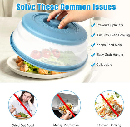Microwave Splatter Cover Vented for Food,Collapsible Splatter Guard & Colander Kitchen Gadget for Fruit Vegetables,Microwave Lid with Handle Tray,Dishwasher-Safe BPA-Free Silicone & Plastic