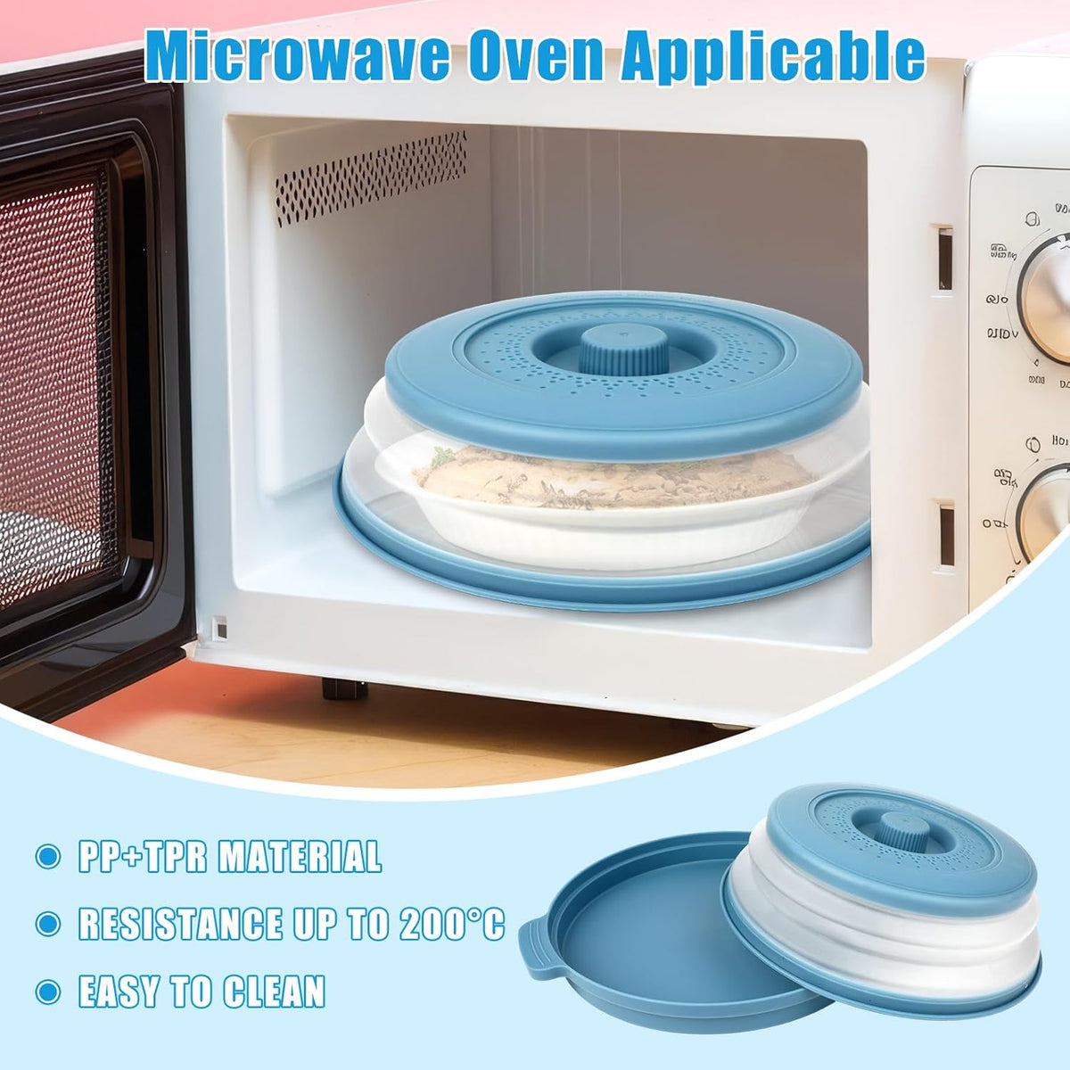 Microwave Splatter Cover Vented for Food,Collapsible Splatter Guard & Colander Kitchen Gadget for Fruit Vegetables,Microwave Lid with Handle Tray,Dishwasher-Safe BPA-Free Silicone & Plastic