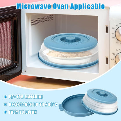 Microwave Splatter Cover Vented for Food,Collapsible Splatter Guard & Colander Kitchen Gadget for Fruit Vegetables,Microwave Lid with Handle Tray,Dishwasher-Safe BPA-Free Silicone & Plastic