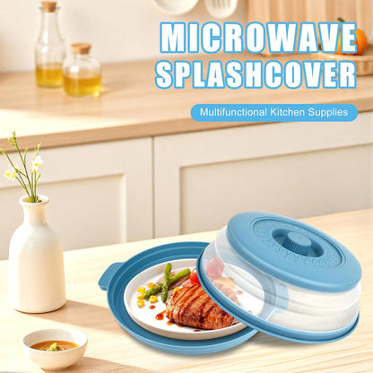 Microwave Splatter Cover Vented for Food,Collapsible Splatter Guard & Colander Kitchen Gadget for Fruit Vegetables,Microwave Lid with Handle Tray,Dishwasher-Safe BPA-Free Silicone & Plastic