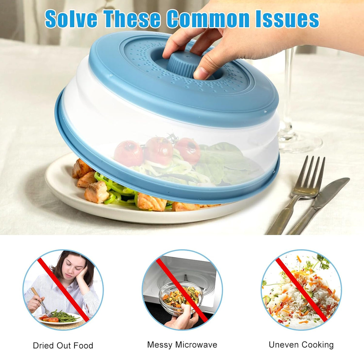 Microwave Splatter Cover Vented for Food,Collapsible Splatter Guard & Colander Kitchen Gadget for Fruit Vegetables,Microwave Lid with Handle Tray,Dishwasher-Safe BPA-Free Silicone & Plastic