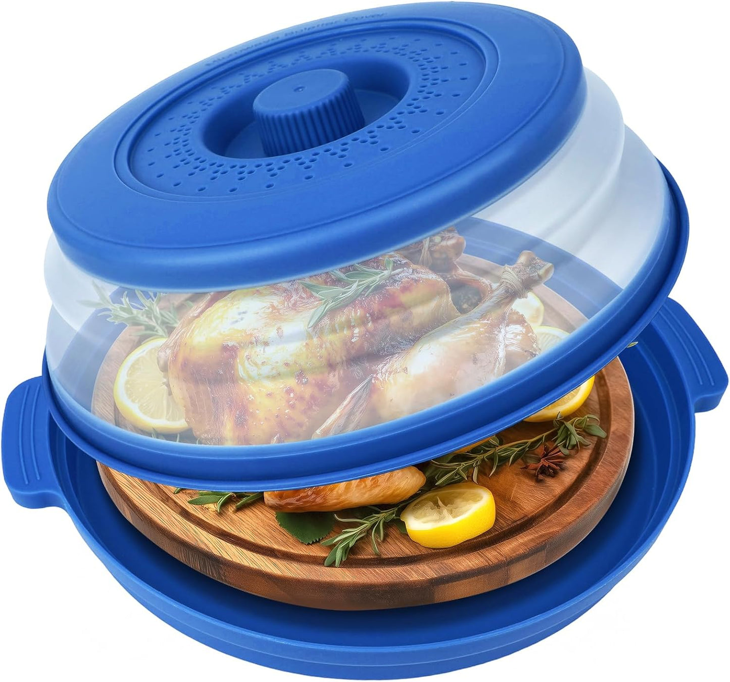 Microwave Splatter Cover Vented for Food,Collapsible Splatter Guard & Colander Kitchen Gadget for Fruit Vegetables,Microwave Lid with Handle Tray,Dishwasher-Safe BPA-Free Silicone & Plastic