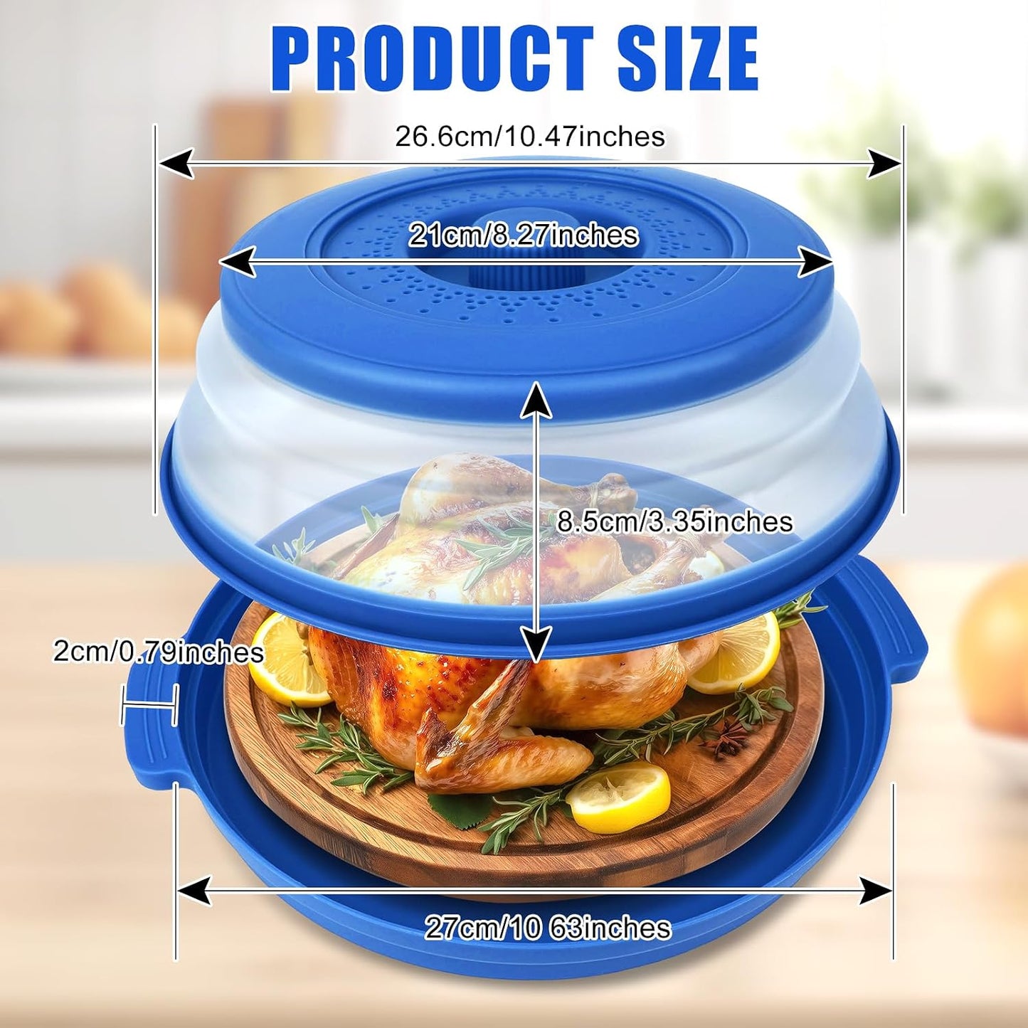 Microwave Splatter Cover Vented for Food,Collapsible Splatter Guard & Colander Kitchen Gadget for Fruit Vegetables,Microwave Lid with Handle Tray,Dishwasher-Safe BPA-Free Silicone & Plastic