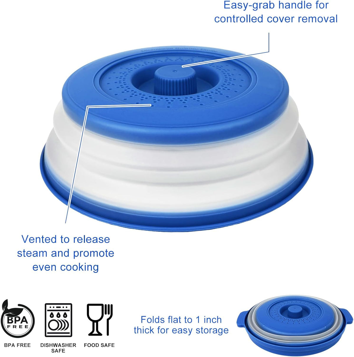 Microwave Splatter Cover Vented for Food,Collapsible Splatter Guard & Colander Kitchen Gadget for Fruit Vegetables,Microwave Lid with Handle Tray,Dishwasher-Safe BPA-Free Silicone & Plastic