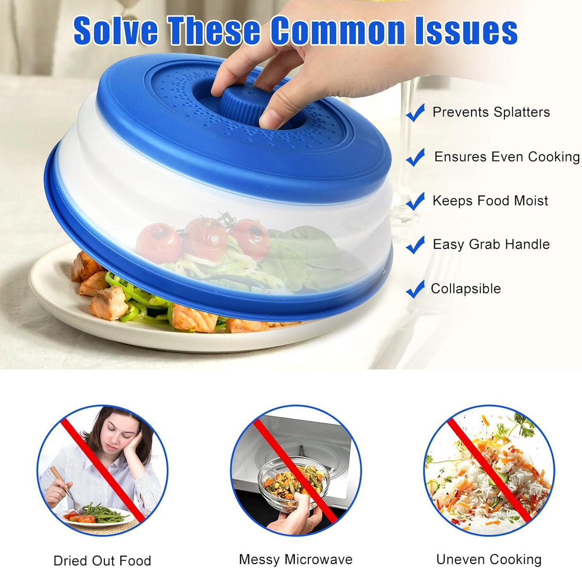 Microwave Splatter Cover Vented for Food,Collapsible Splatter Guard & Colander Kitchen Gadget for Fruit Vegetables,Microwave Lid with Handle Tray,Dishwasher-Safe BPA-Free Silicone & Plastic