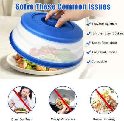 Microwave Splatter Cover Vented for Food,Collapsible Splatter Guard & Colander Kitchen Gadget for Fruit Vegetables,Microwave Lid with Handle Tray,Dishwasher-Safe BPA-Free Silicone & Plastic