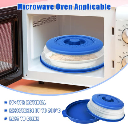 Microwave Splatter Cover Vented for Food,Collapsible Splatter Guard & Colander Kitchen Gadget for Fruit Vegetables,Microwave Lid with Handle Tray,Dishwasher-Safe BPA-Free Silicone & Plastic