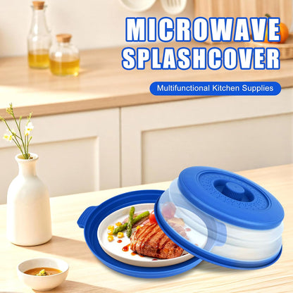 Microwave Splatter Cover Vented for Food,Collapsible Splatter Guard & Colander Kitchen Gadget for Fruit Vegetables,Microwave Lid with Handle Tray,Dishwasher-Safe BPA-Free Silicone & Plastic