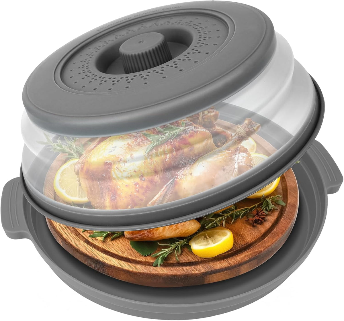 Microwave Splatter Cover Vented for Food,Collapsible Splatter Guard & Colander Kitchen Gadget for Fruit Vegetables,Microwave Lid with Handle Tray,Dishwasher-Safe BPA-Free Silicone & Plastic