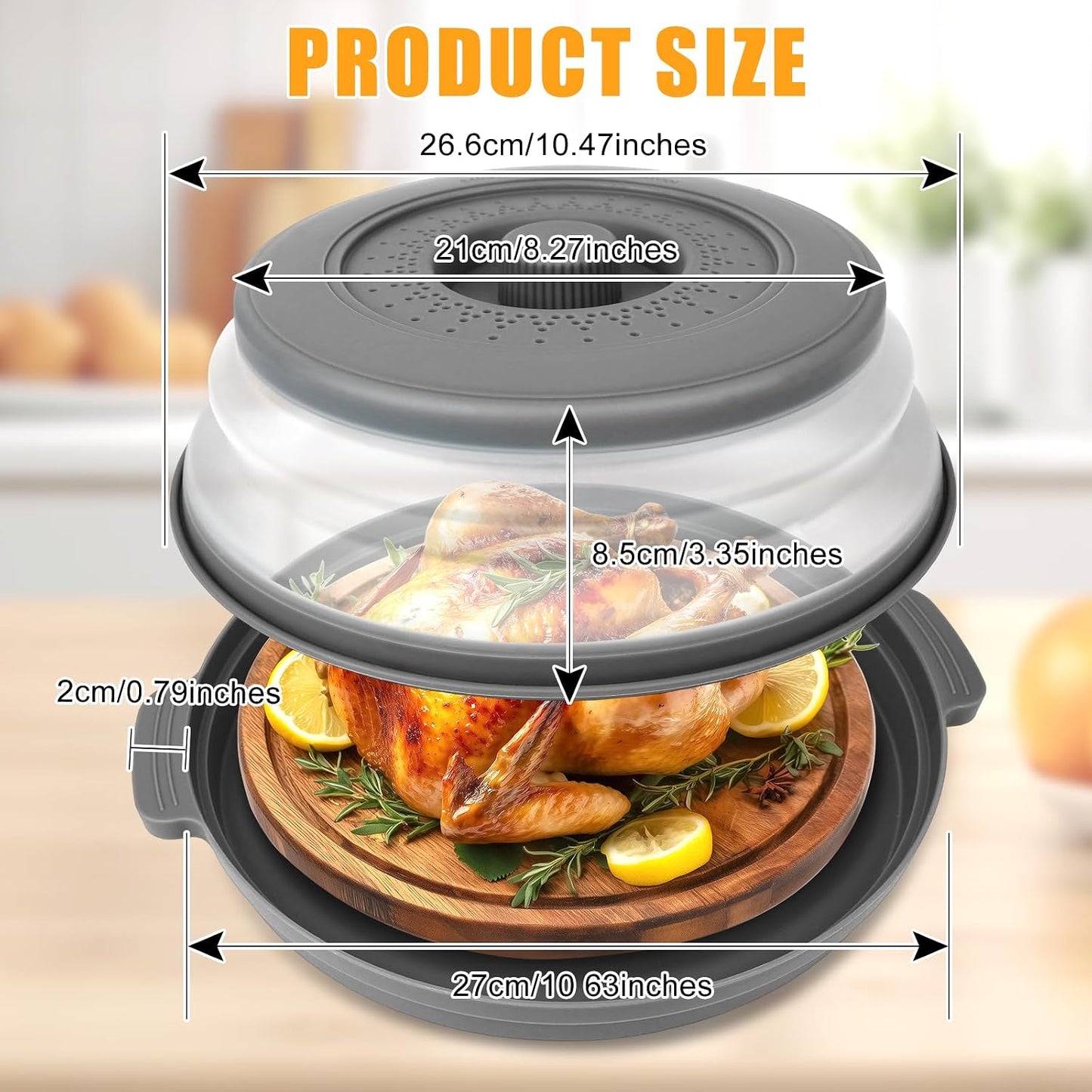 Microwave Splatter Cover Vented for Food,Collapsible Splatter Guard & Colander Kitchen Gadget for Fruit Vegetables,Microwave Lid with Handle Tray,Dishwasher-Safe BPA-Free Silicone & Plastic