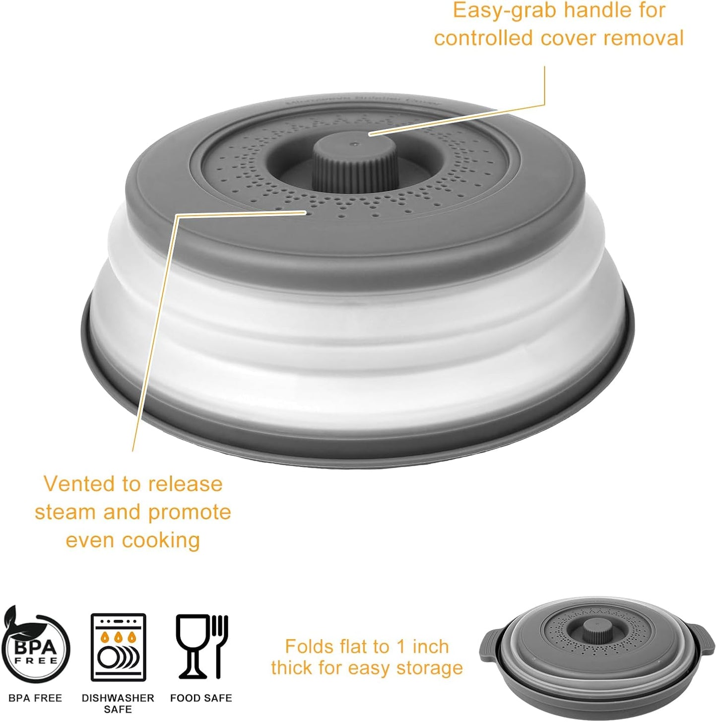 Microwave Splatter Cover Vented for Food,Collapsible Splatter Guard & Colander Kitchen Gadget for Fruit Vegetables,Microwave Lid with Handle Tray,Dishwasher-Safe BPA-Free Silicone & Plastic