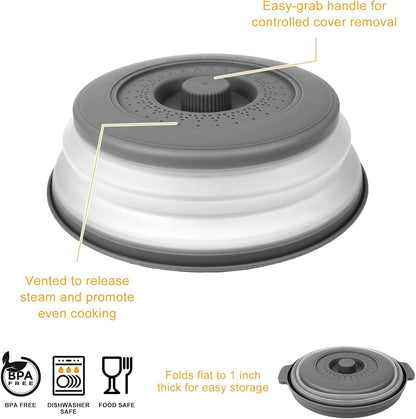 Microwave Splatter Cover Vented for Food,Collapsible Splatter Guard & Colander Kitchen Gadget for Fruit Vegetables,Microwave Lid with Handle Tray,Dishwasher-Safe BPA-Free Silicone & Plastic