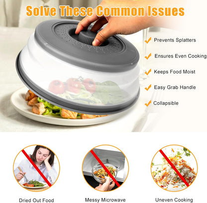 Microwave Splatter Cover Vented for Food,Collapsible Splatter Guard & Colander Kitchen Gadget for Fruit Vegetables,Microwave Lid with Handle Tray,Dishwasher-Safe BPA-Free Silicone & Plastic
