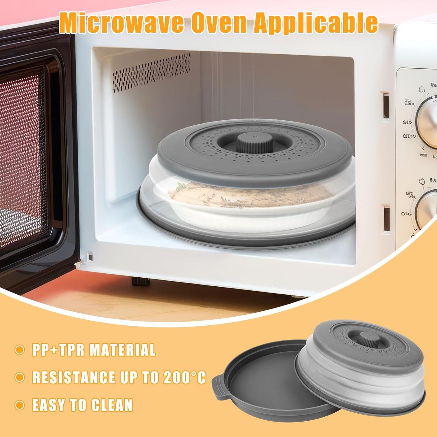 Microwave Splatter Cover Vented for Food,Collapsible Splatter Guard & Colander Kitchen Gadget for Fruit Vegetables,Microwave Lid with Handle Tray,Dishwasher-Safe BPA-Free Silicone & Plastic