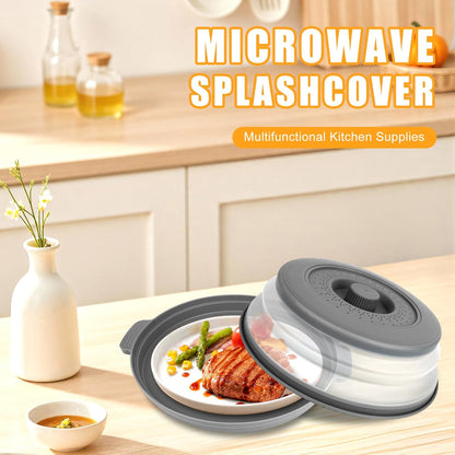 Microwave Splatter Cover Vented for Food,Collapsible Splatter Guard & Colander Kitchen Gadget for Fruit Vegetables,Microwave Lid with Handle Tray,Dishwasher-Safe BPA-Free Silicone & Plastic