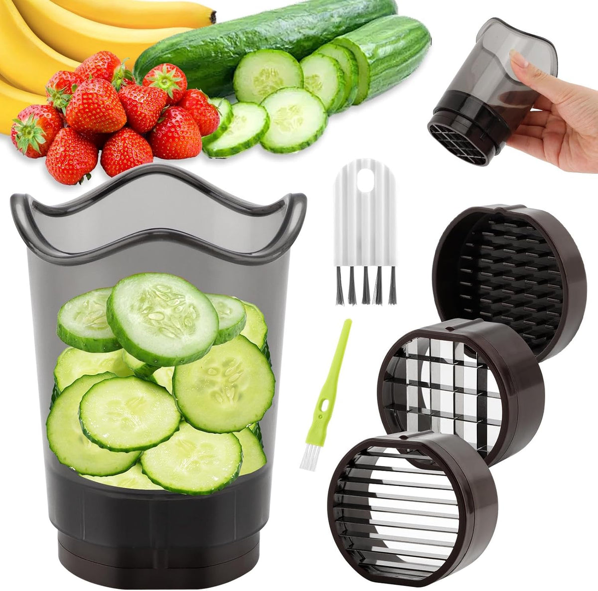 Fruit Slicer Cup, 2-in-1 Strawberry Slicer and Dicer with Lid
