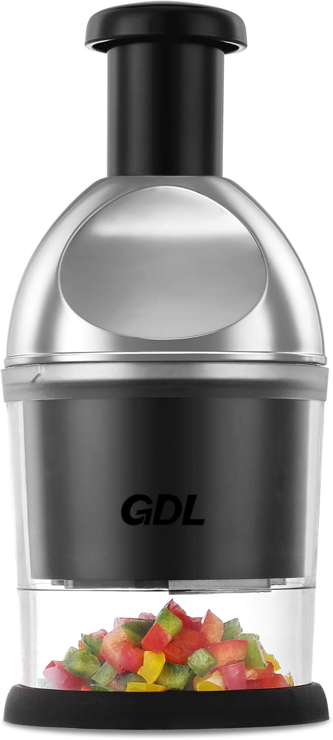 Food Chopper, Manual Slap Vegetable Chopper Onion Dicer, Garlic Mincer | Hand Chopper for Onion Nut Pepper Celery Tomato, Easy & Safe Chopping, No BPA, Durable Stainless Steel Blade, Dishwasher Safe