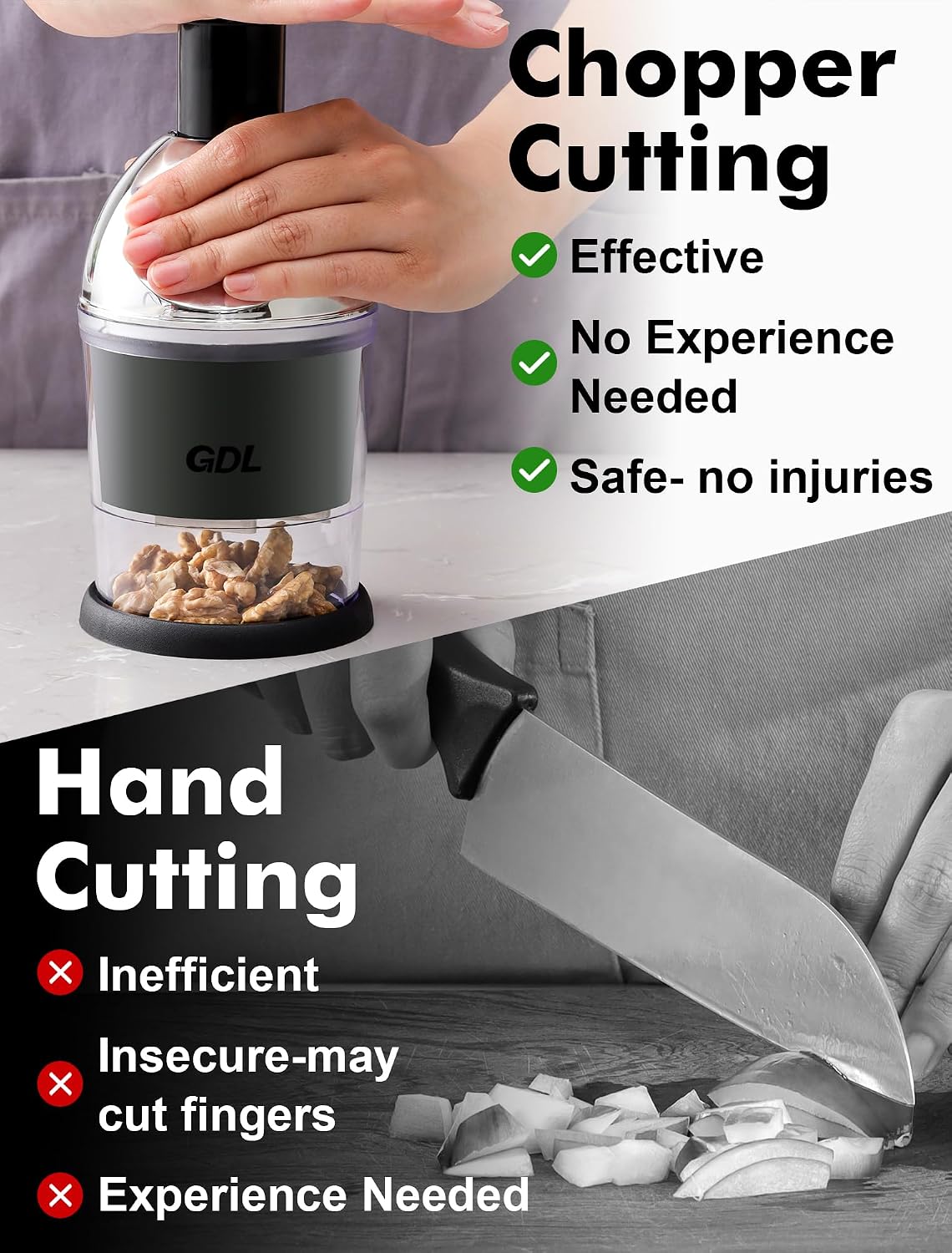 Food Chopper, Manual Slap Vegetable Chopper Onion Dicer, Garlic Mincer | Hand Chopper for Onion Nut Pepper Celery Tomato, Easy & Safe Chopping, No BPA, Durable Stainless Steel Blade, Dishwasher Safe