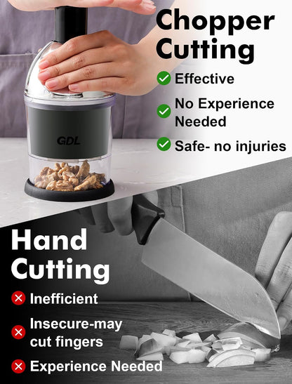 Food Chopper, Manual Slap Vegetable Chopper Onion Dicer, Garlic Mincer | Hand Chopper for Onion Nut Pepper Celery Tomato, Easy & Safe Chopping, No BPA, Durable Stainless Steel Blade, Dishwasher Safe