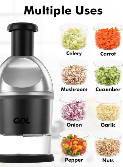 Food Chopper, Manual Slap Vegetable Chopper Onion Dicer, Garlic Mincer | Hand Chopper for Onion Nut Pepper Celery Tomato, Easy & Safe Chopping, No BPA, Durable Stainless Steel Blade, Dishwasher Safe